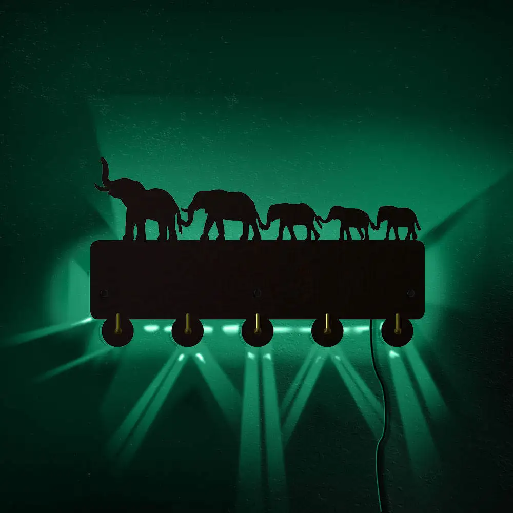 Светодиодный настенный крючок со слоном для одежды и шляпы многоцветная