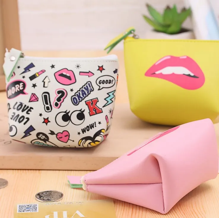 Милый рисунок глаз губ мультфильм женский кошелек монеты Луна маленький PU