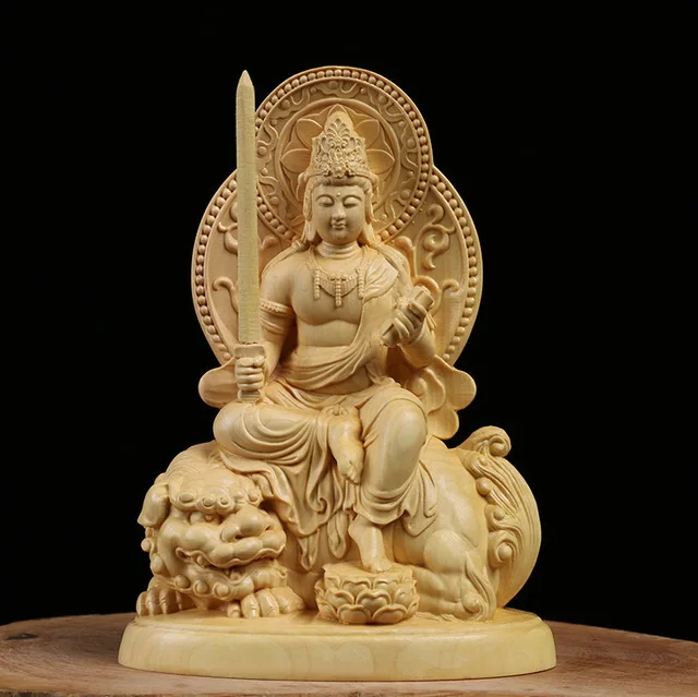 12CM Zodiac Guardian Wenshu Puxian Bodhisattva Buxus Kuan Yin Statue Wood Carving Ornaments Buddha Statue Solid Buddha Carvings