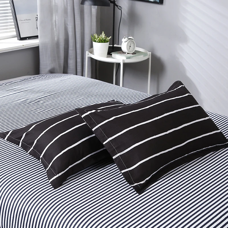 Reactive Printing Black Stripe King Size Bedding Set Autumn Winter Thickening Duvet Cover Simple 3-4 Pcs Bedclothes N98 | Дом и сад