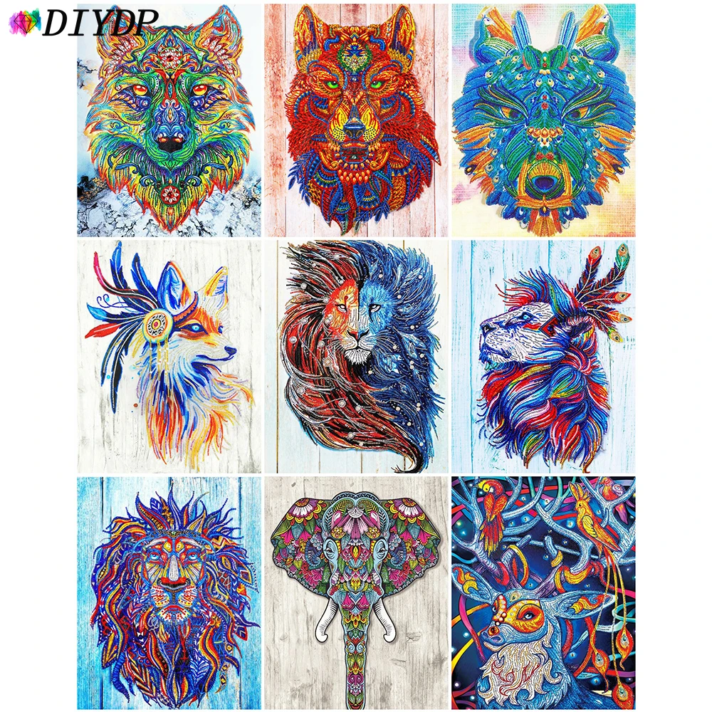 

Самодельный дизайнерский фон DIYDP 5D, особая форма, частичное круглое искусственное украшение, вышивка крестиком, животное, волк