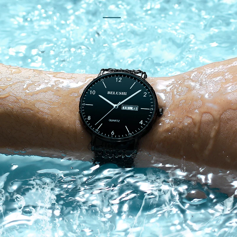 

BELUSHI 2021 New Men Watch Brand Luxury Stainless Steel Week Calendar Wrist Watches For Men Fashion Waterproof Relogio Masculino