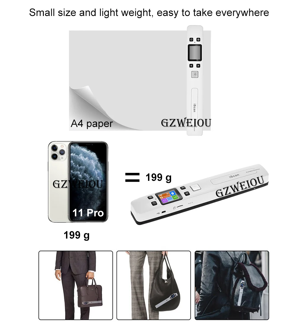 Мини сканер Iscan для документов и изображений Размер A4 JPG/PDF формат Wifi