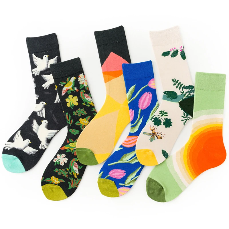 Носки для пар хлопковые забавные короткие носки с надписями голуби цветы Птицы