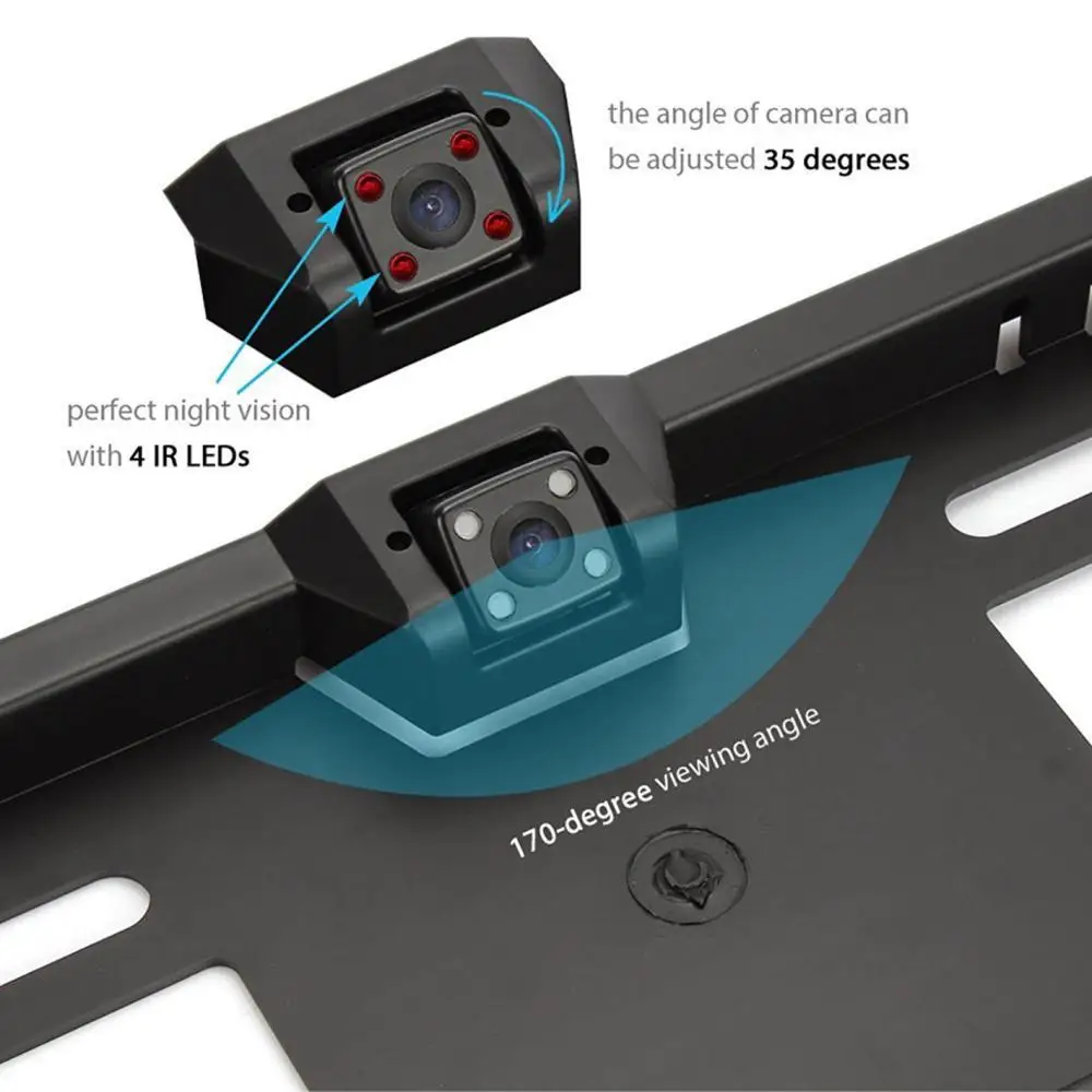 Driintel Reversing Camera EU European License Plate Frame Car Rear View 4 LED Waterproof CCD Night Vision Video | Автомобили и