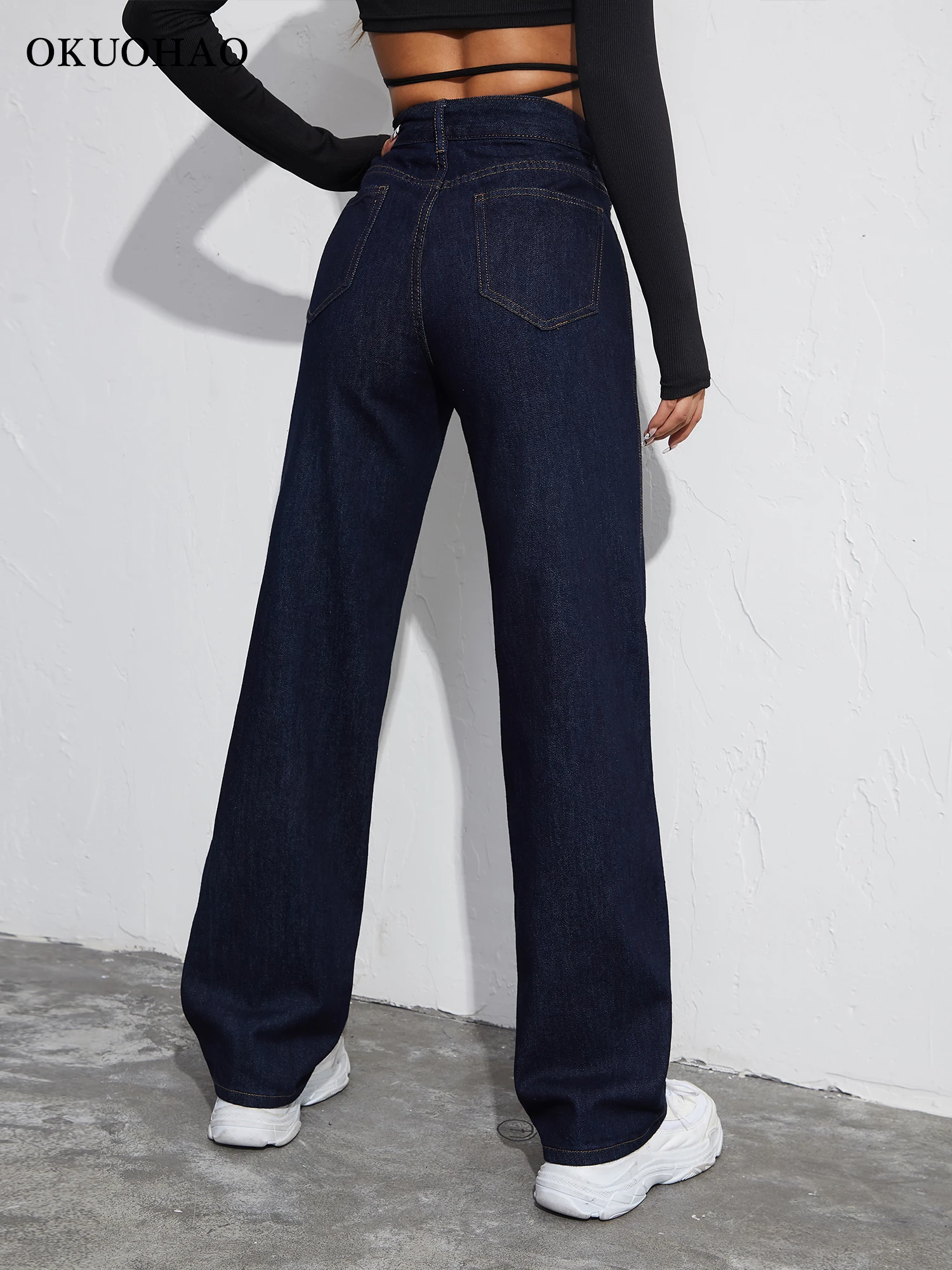 Classic Straight Jeans Women Blue Baggy Denim Pants High Waist Slim Wide Leg Trousers Female Clothing Wash Fashion Jeans Pants