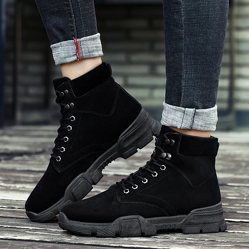 

Men Snow Boots Lace Up Men Ankle Boots Fur Plush Warm Winter Boots Men Shoes PU Leather Classic Desert Boots Shoes Male Booties