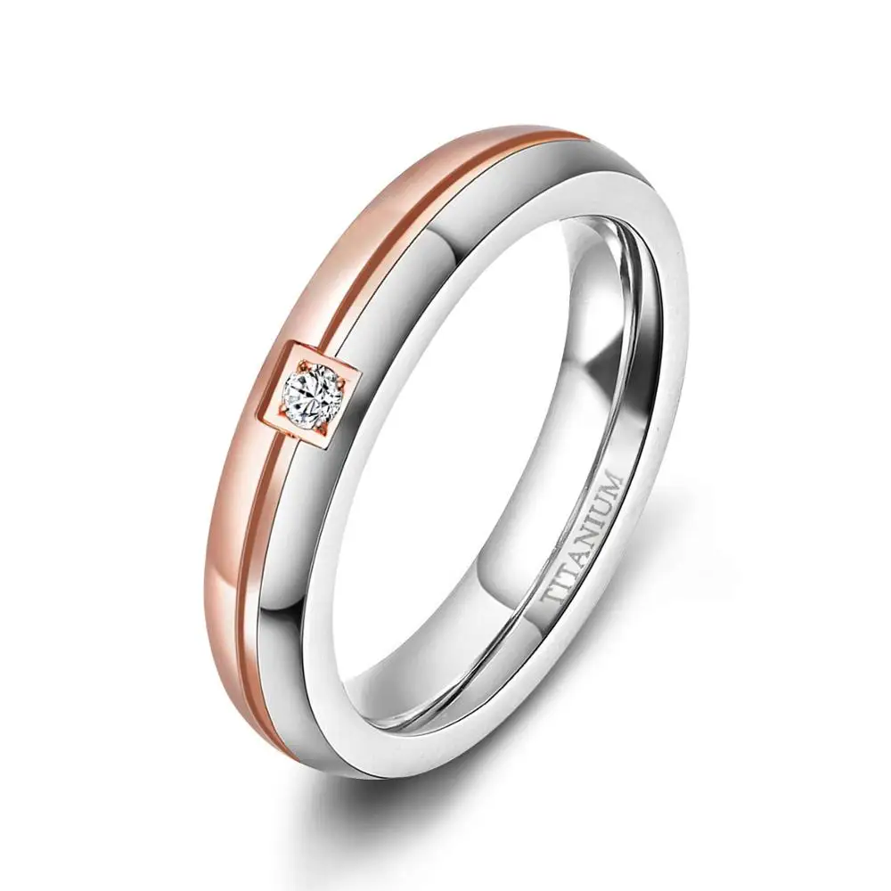 women Tigrade Men wedding Ring Titanium White Cubic Zirconia Inlay with Line Silver Color Trendy Couple Engagement Band Engraved aneis - Цвет основного камня: women