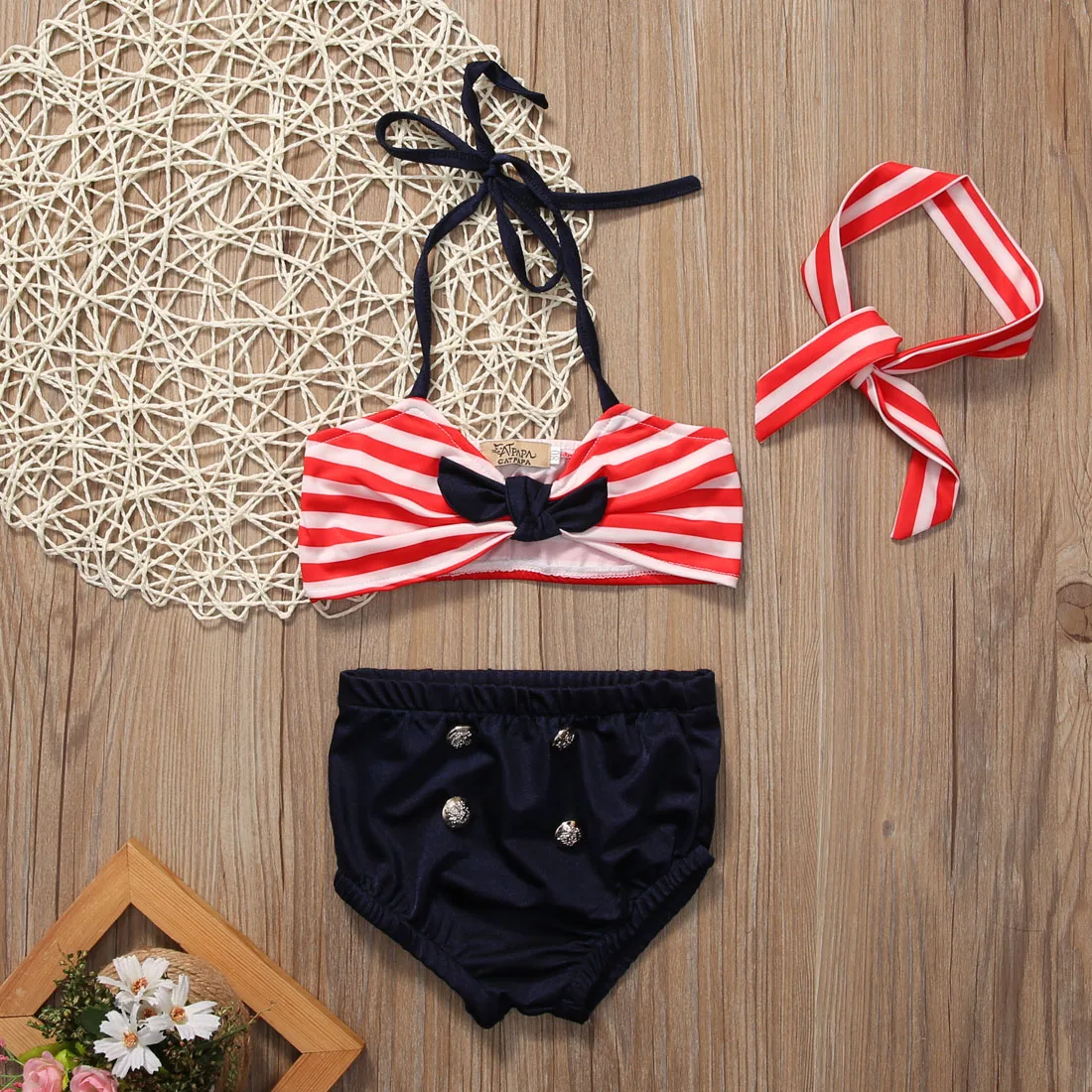 Купальник из двух предметов в полоску для маленьких девочек купальник с лямкой