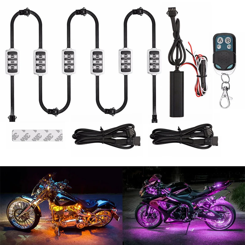 

Niscarda Car Motorcycle RGB LED Smart Brake Lights Atmosphere Light with Wireless Remote Control Moto Decorative Strip Lamp Kit