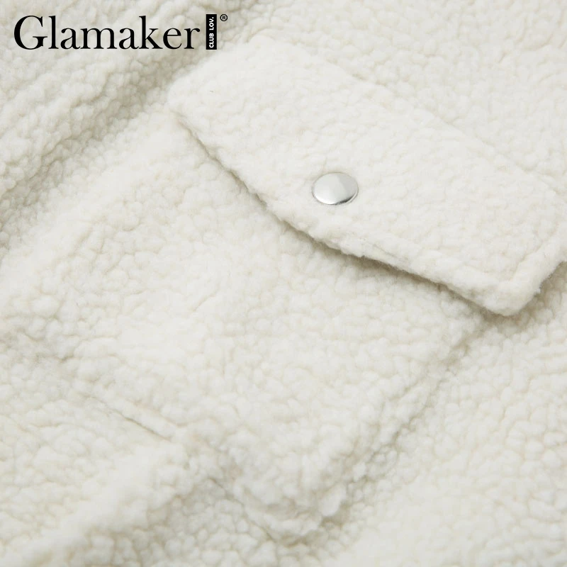 Glamaker, белое тонкое пальто из искусственного меха, короткая верхняя одежда для женщин, зима, сексуальное меховое пальто с карманами, Женская куртка клуба, пальто, уличная одежда, осень