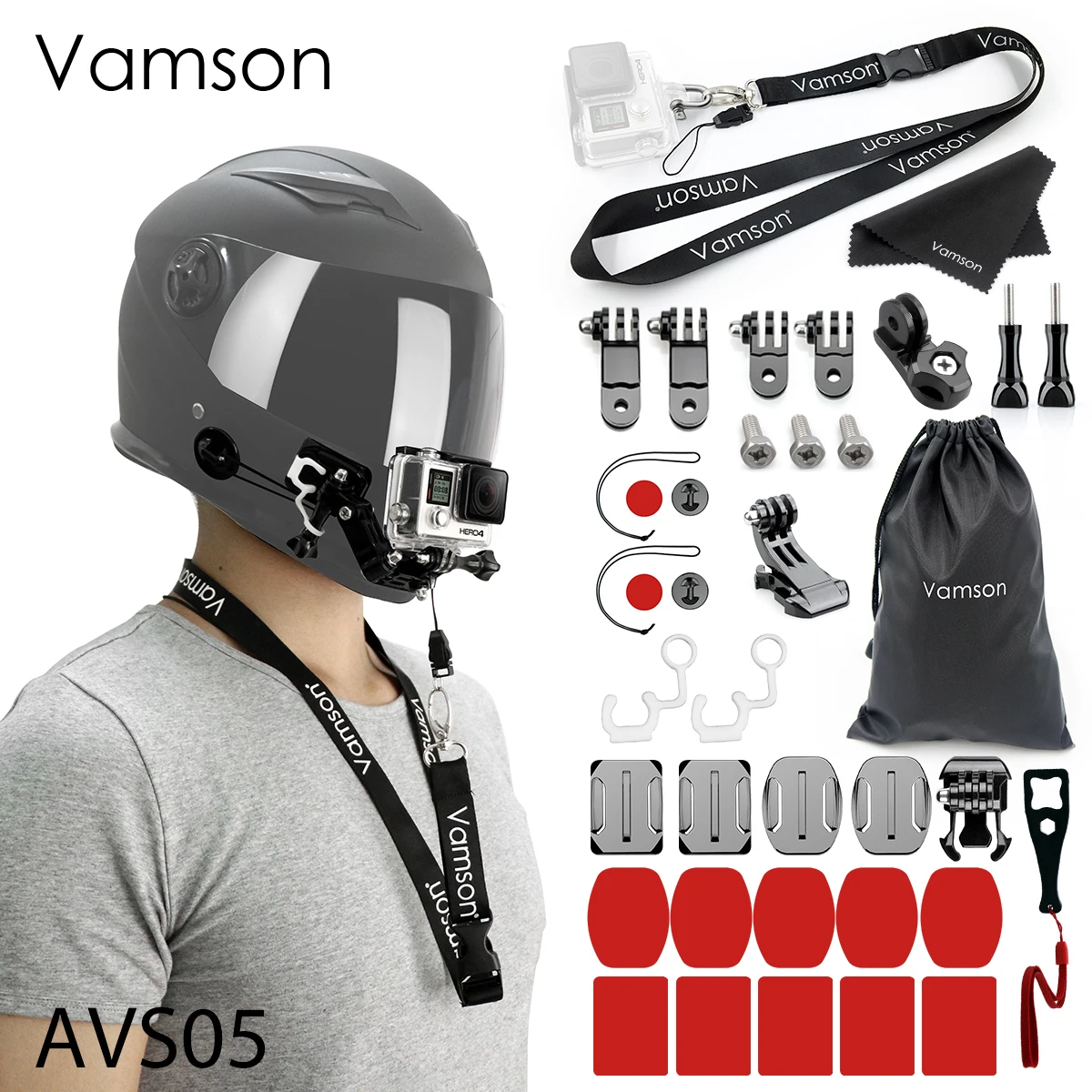 

Vamson Gopro 9 Accessories Helmet Curved Adhesive Side Mount Adapter Kit for Go Pro Hero 10 9 8 7 6 5 Xiaomi YI SJCAM SONY AVS05