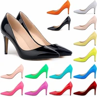2021 hot sales women pumps classic fashion pointed toe high heels sexy patent leather women shoes pumps heel height 8 cm