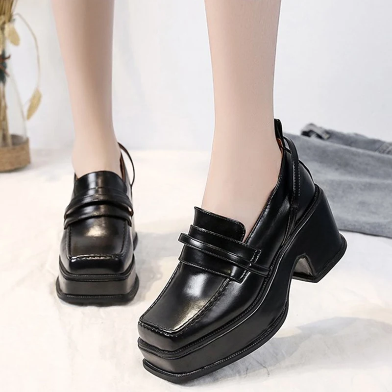 

Туфли-лодочки Rimocy женские на высоком массивном каблуке, винтажные туфли из искусственной кожи в британском стиле с квадратным носком, женск...