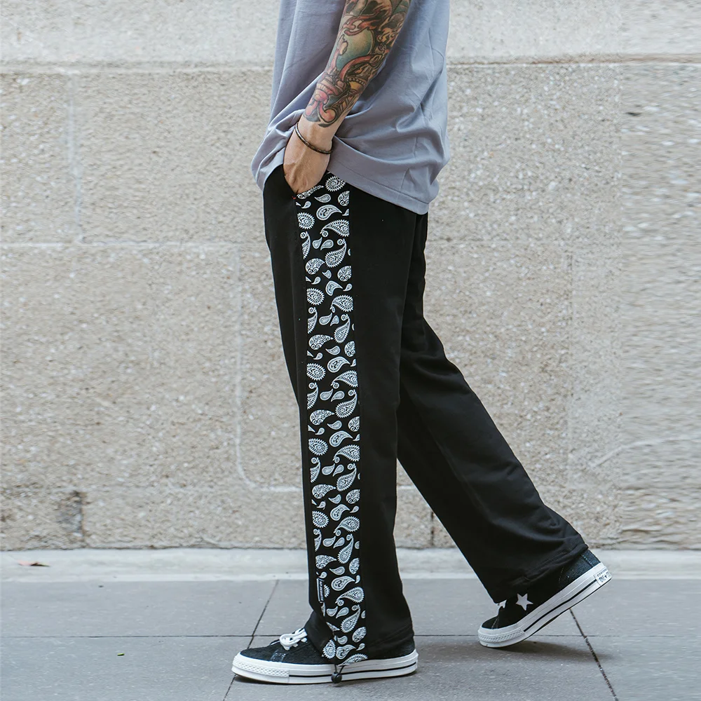 

Мужские спортивные брюки с контрастными панелями и цветочным принтом кешью, мужские свободные спортивные брюки на шнуровке, повседневные м...