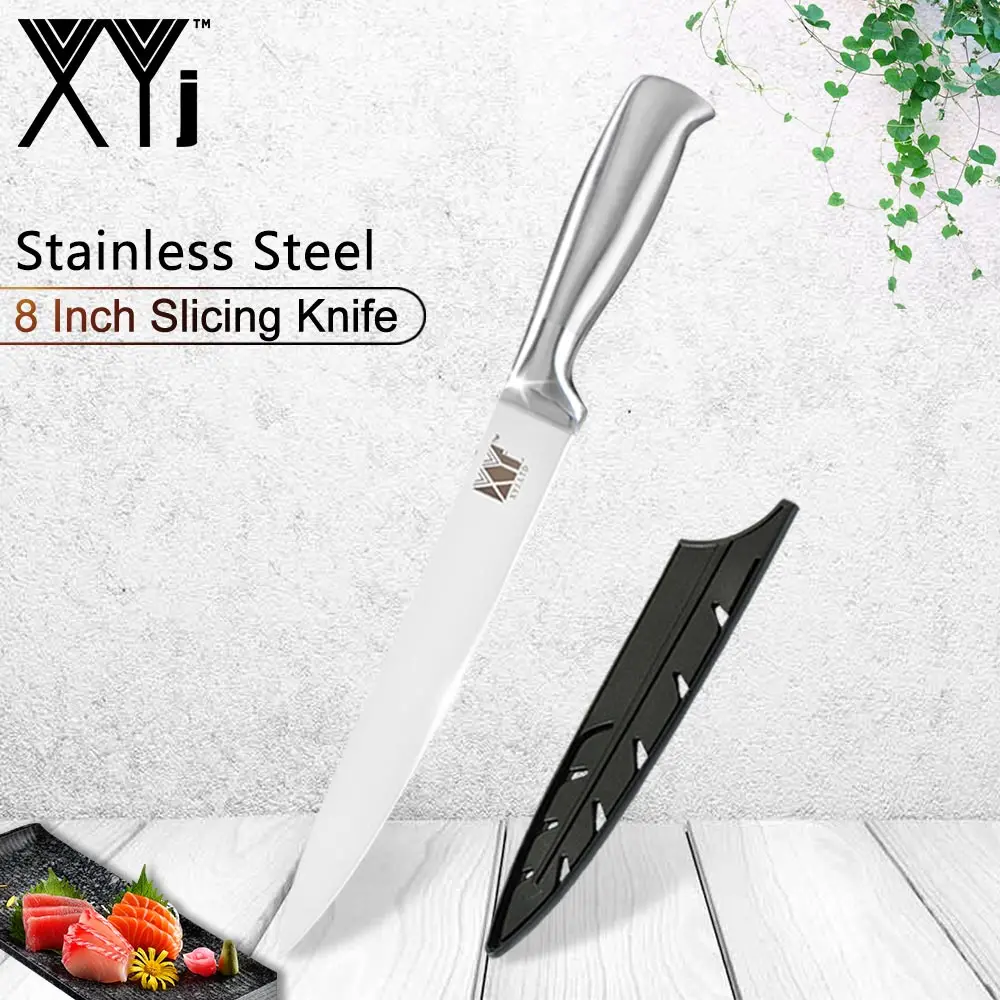 8 inch Slicing Knife XYJ кухонные ножи инструменты Острый кухонный нож из нержавеющей стали для очистки овощей утилита Santoku для нарезки повара точилка для ножей и Держатель ножей - Цвет: 8 inch Slicing Knife