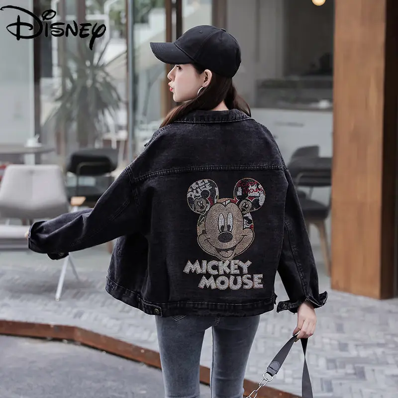 

Disney Mickey Mouse Fashion Simple Print Casual Trend Loose Comfortable Long Sleeve Ladies Denim Jacket