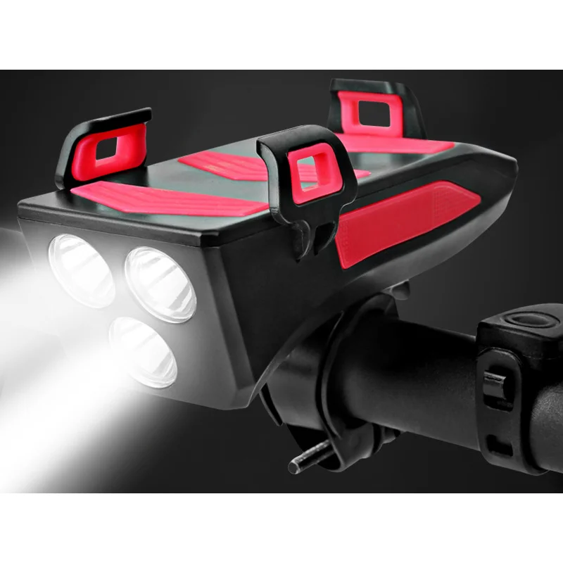 

4in1 Bicycle Cycling Front Light Bike Accessories Light Bike Horn Bell /4-6.4in Phone Holder /Power Bank/ Bike Flashlight