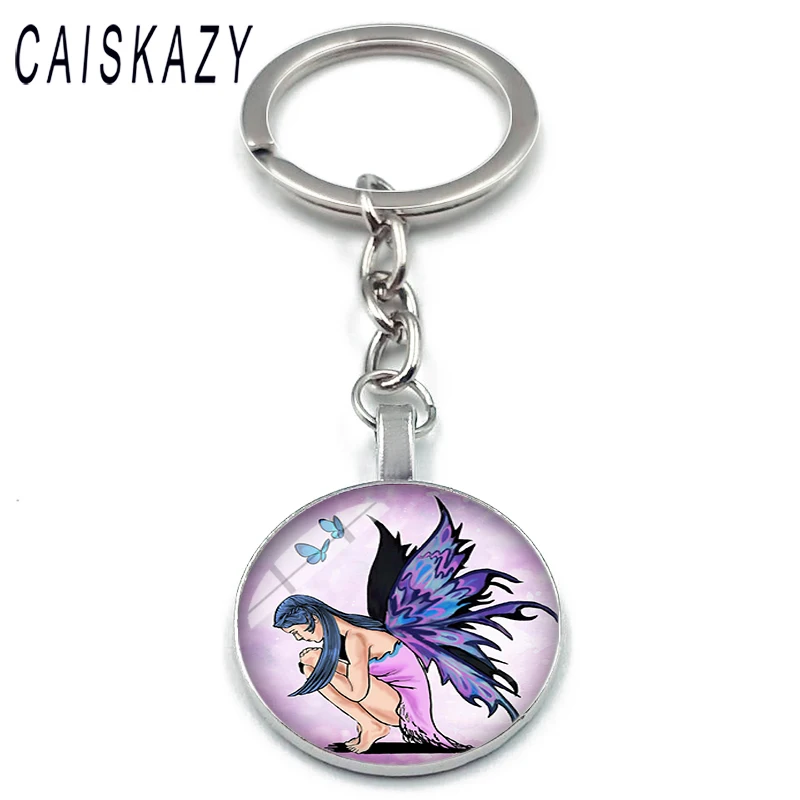 Крылья феи на Луне стеклянный купол для ключа Держатель красивая бабочка ангел с