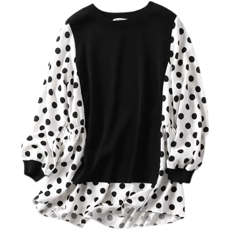 

Casual Fashion Streetwear Plus Size Top Girl Cute Knitted Sweaters Minimalist Korean Lady Clothing Female Polka Dot Outfit Women
