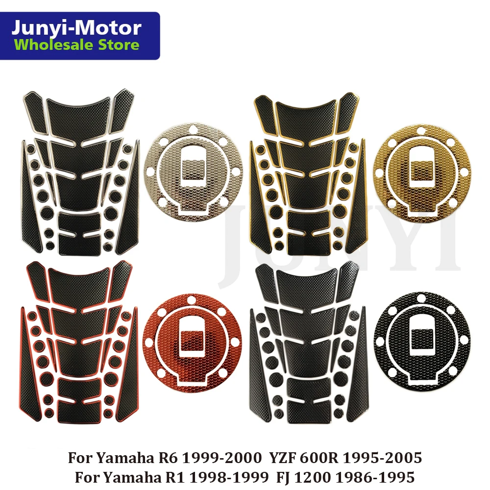 

Chrome Fuel Tank Pad Oil Gas Cap Cover Stickers For Yamaha YZF R1 1998 1999 R6 1999 2000 YZF 600R FJ1200 Motorcycle Decals Grip