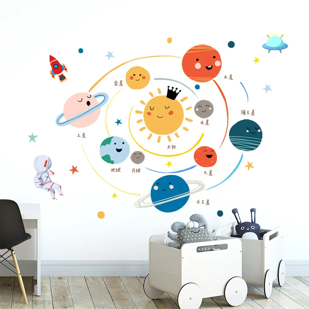

Cartoon Solar System Wall Stickers for Kids Rooms Boys Self-adhesive Home DIY Background Decoration Nursery Stickers