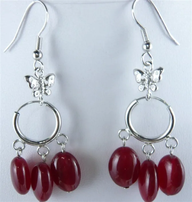 + Шарм Красный камень монета с бусинами крючок серьги|Серьги-подвески| |