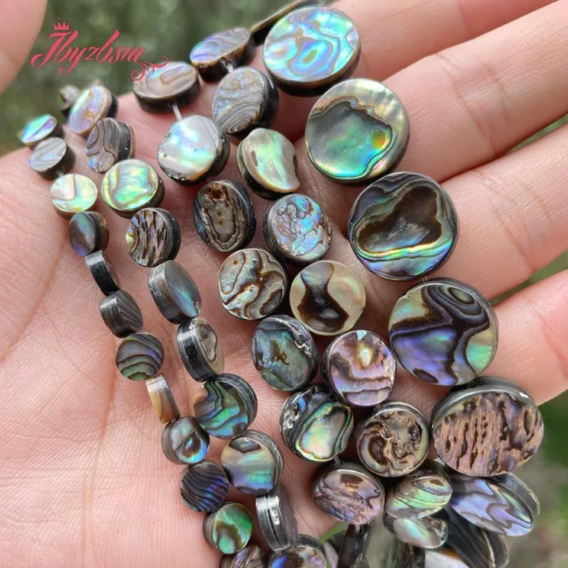 Natural Abalone Shell Multicolor coin Beads Loose 8/10/12mm Stone Beads For DIY Necklace Bracelet Jewelry Making Strand 15