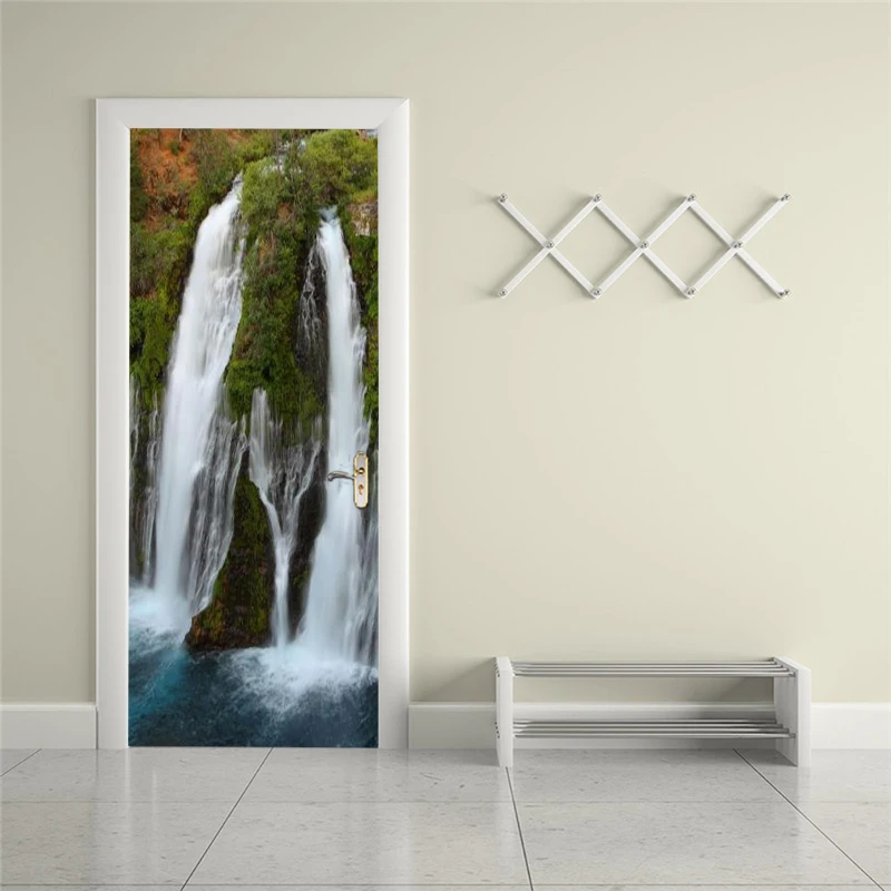 

Self-adhesive landscape waterfall art door sticker home decoration door cover wall sticker mural porch wallpaper poster