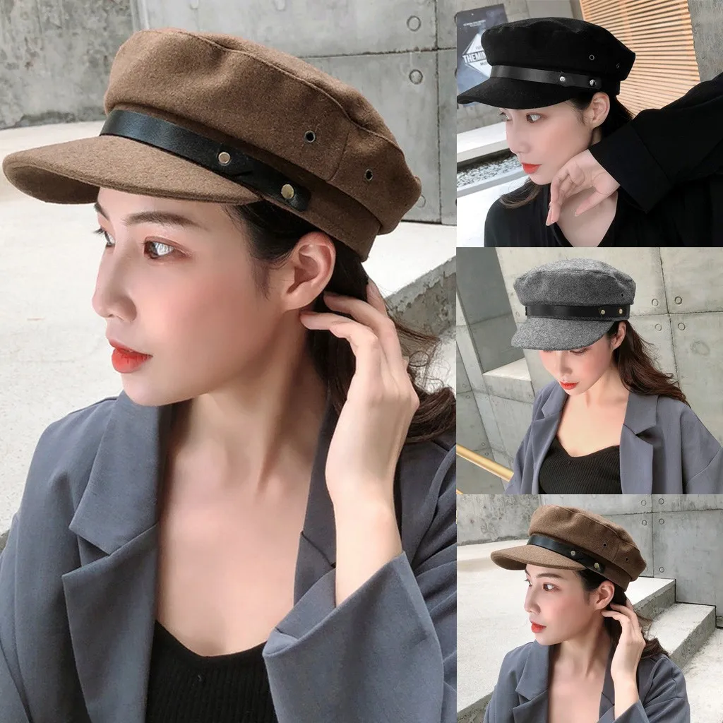 Зимняя винтажная женская зимняя однотонная шапка газетный берет темно синяя