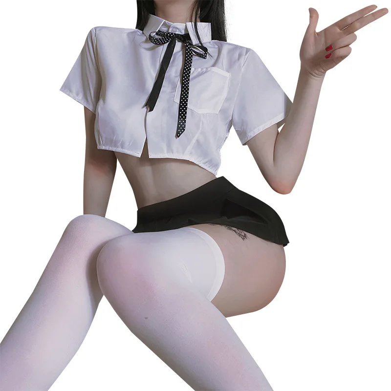 

Orz -I Fun Uniform Tempts Students to Wear Underwear Role Play Skirt Butterfly Navel Shirt Suit Girl Polyester