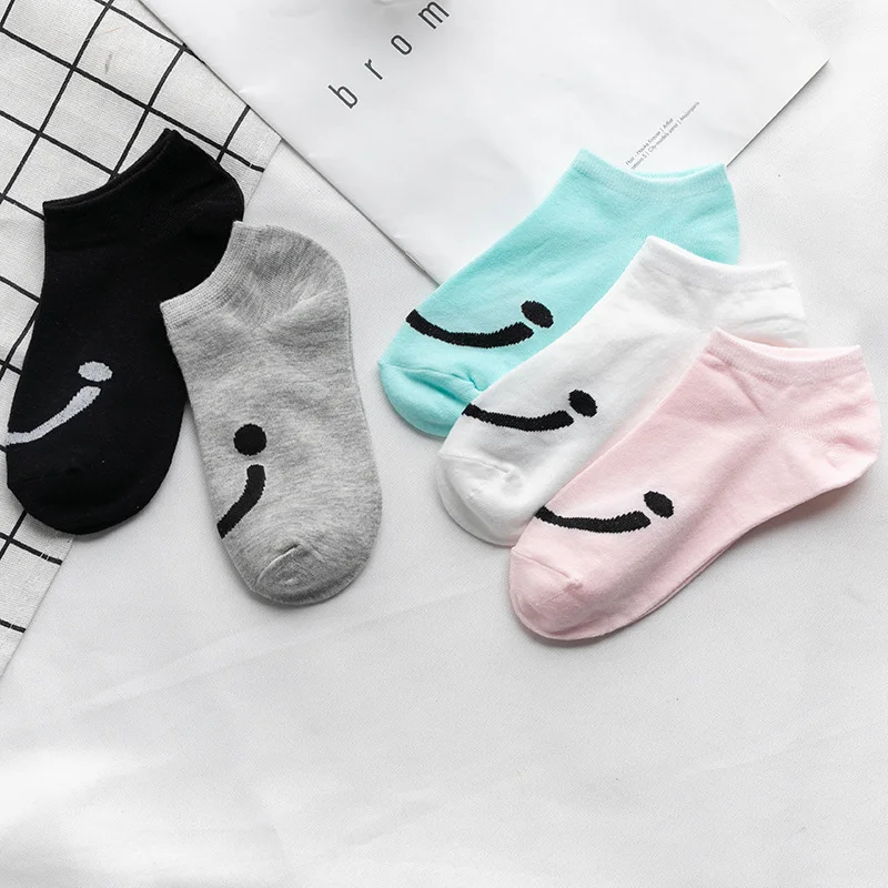 5 Pairs Spring and Summer Women Sock Big Smile Boat Socks Sports Low-rise Non-slip Cotton Pumps Cute female socks | Женская одежда