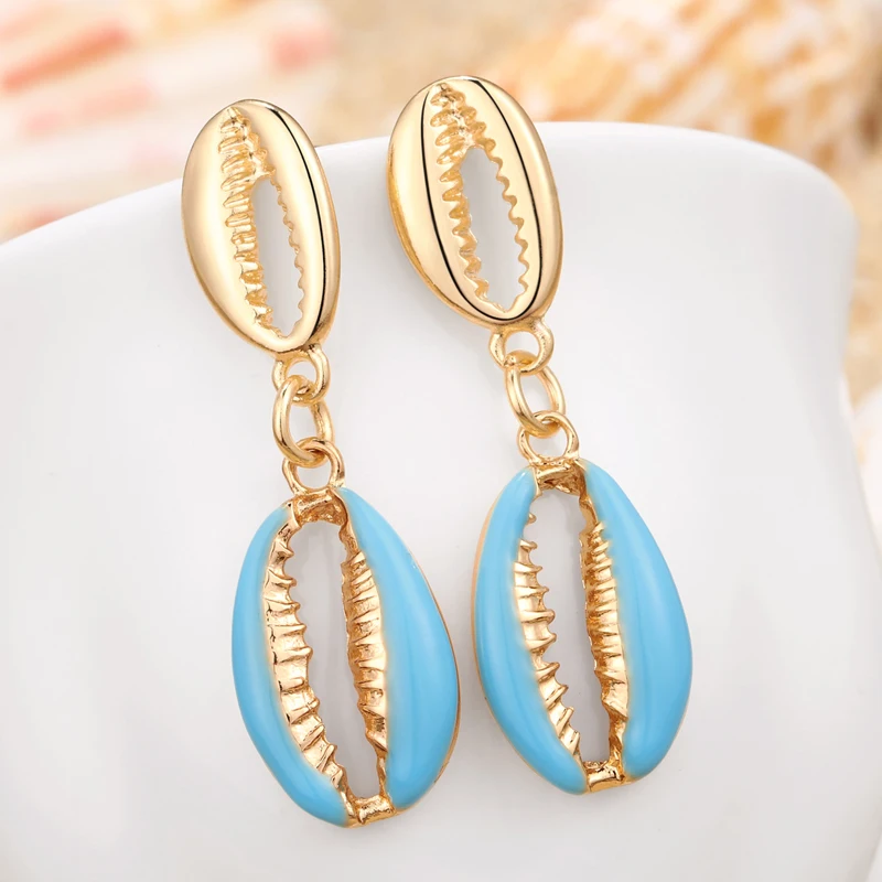 Богемные Разноцветные серьги Hesiod с двойными ракушками женские летние украшения |