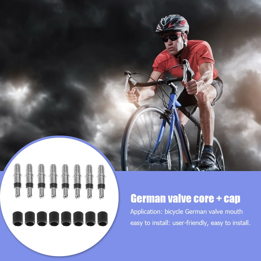 

8pcs English Dunlop Woods Valve Cores Enduring Bicycle Durable Parts Components with Caps Bicycle Replacement Parts