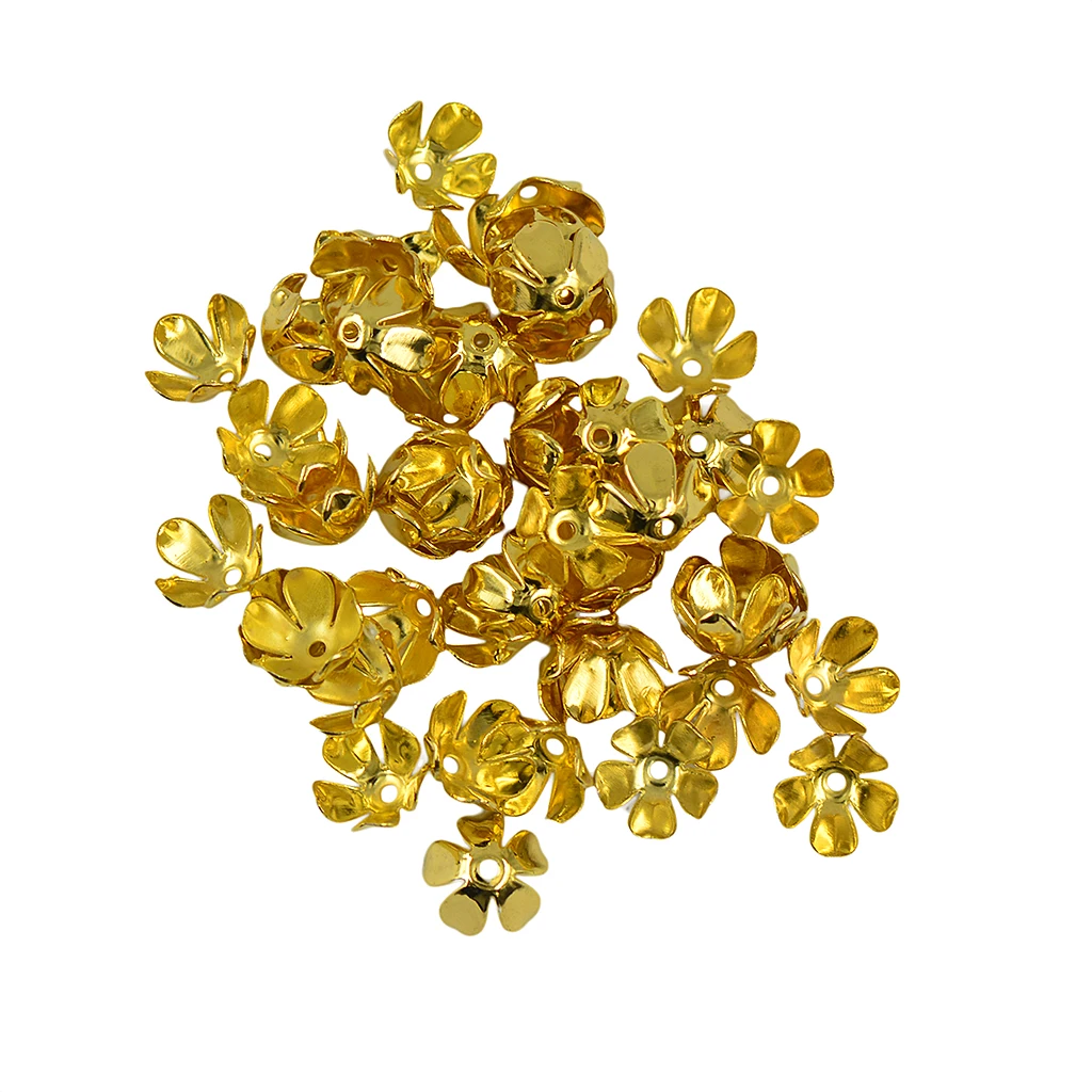 

50Pcs/Lot 8 Mm Golden 3D Metal Flower Spacer Bead Caps DIY Jewelry Finding