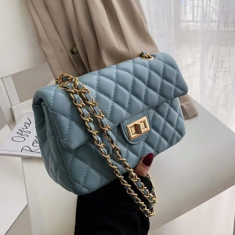 

2020 Fashion New Plaid Chain Women Messenger Bag Female Lock Cross Body Shoulder Bag PU Leather Small Square Flap bag Handbags
