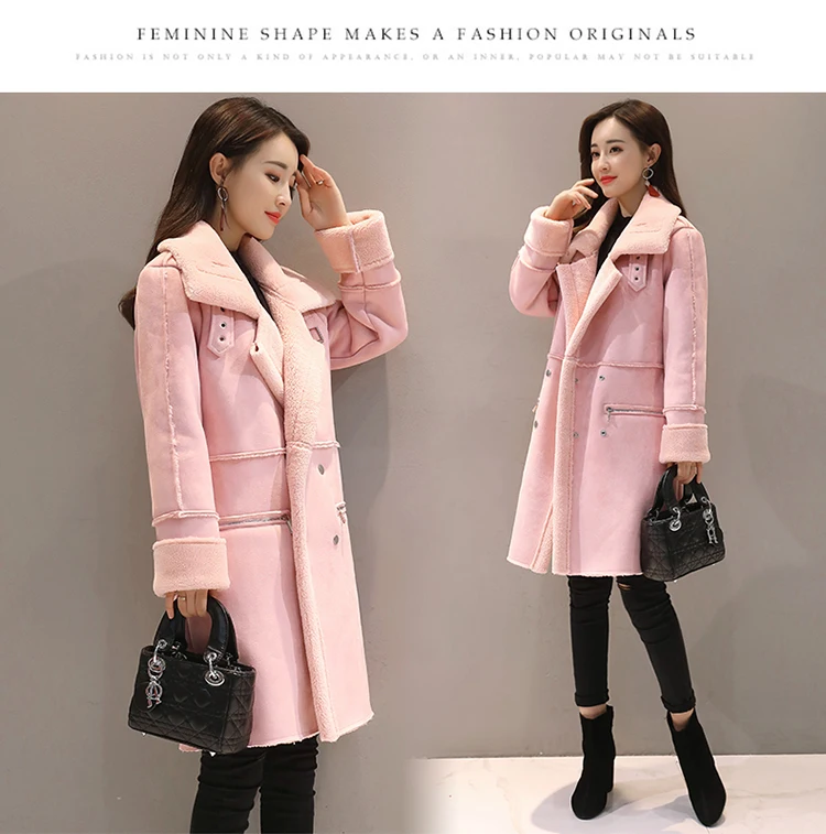 Winter Velvet Suede Jacket Coats Women Winter Outerwear Fashion Coat Thick Warm Faux Sheepskin Long Casual Female Overcoat