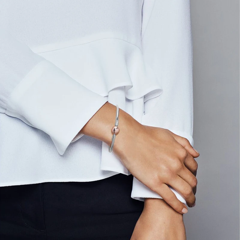 

New Pandora 925 Silver Sleek Barrel Clasp Ladies Bangle Bracelet With Free Box