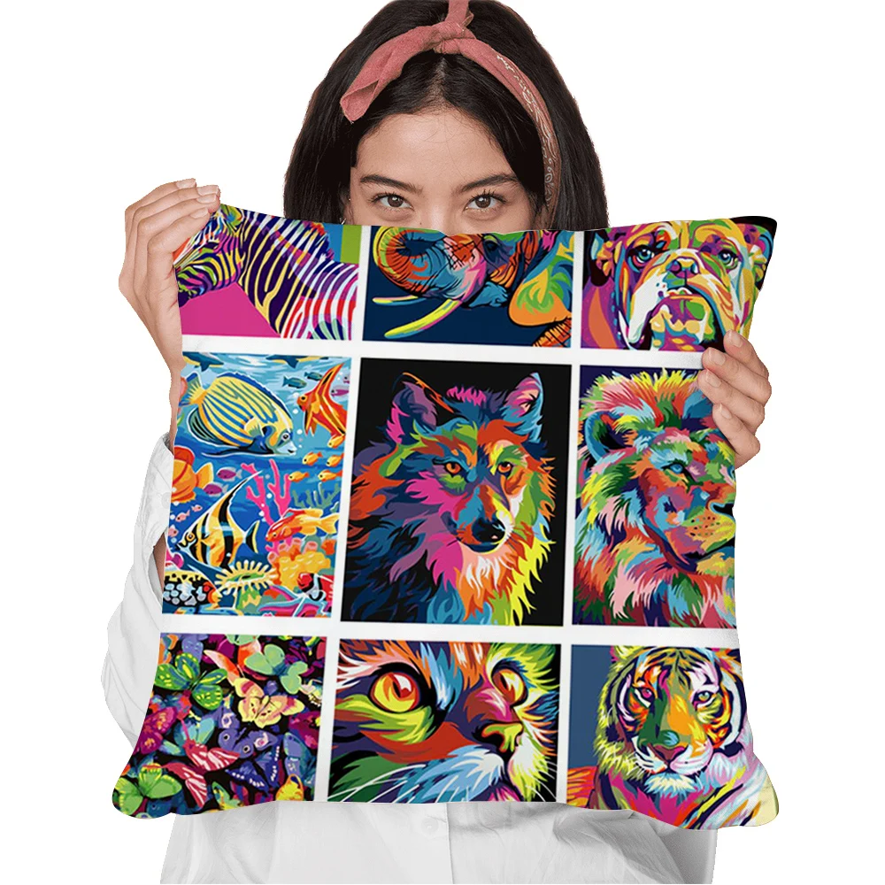

HXFashion Pillow Case 3D Graphics Wild Animals Abstract Art Stitching Polyester Cover Cushion Pillowcases