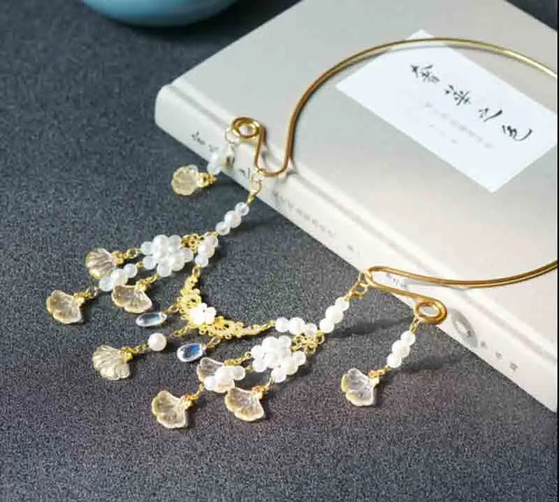 

Vintage Hanfu Necklace Torques Women Hanfu Collar Cosplay Accessories Hanfu Tassel Necklace Torques Golden Silver For Women