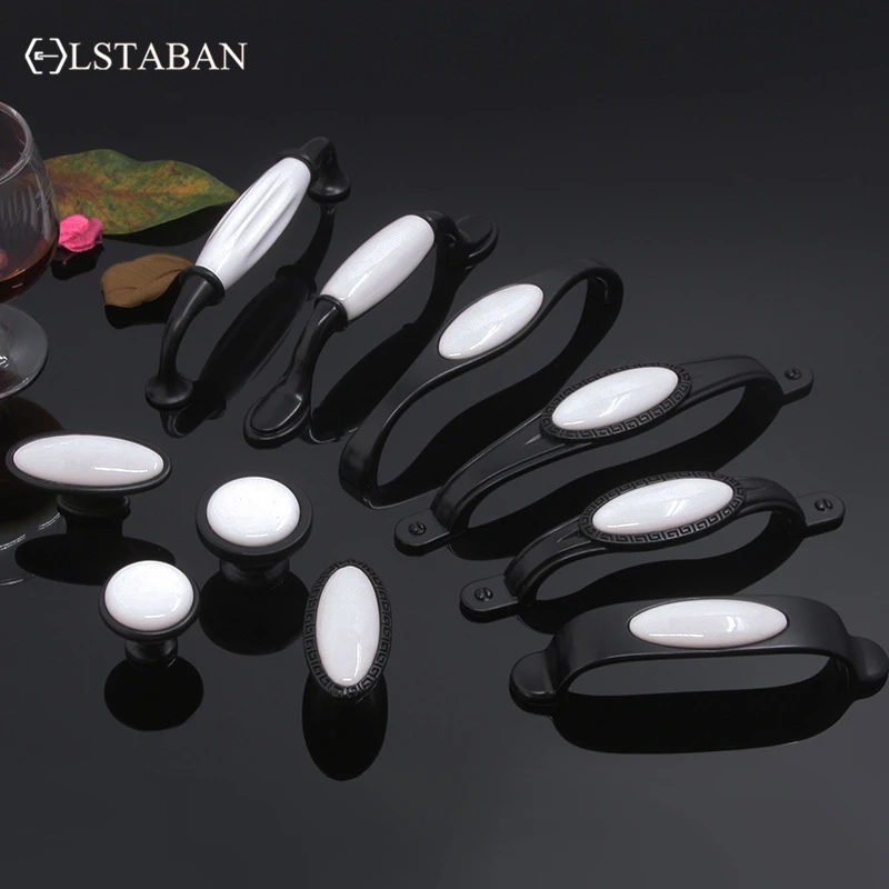 LSTABAN Modern Minimalist Wardrobe Cupboard Shoe Cabinet Drawer Bookcase Wine Forcer Black And White Single Hole Ceramic Handle