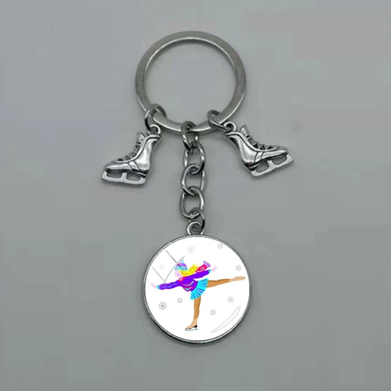 Новинка модный выпуклый Круглый Брелок для ключей со стеклянными коньками