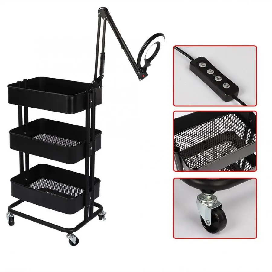 Многофункциональная тележка на колесиках с 3 уровнями для парикмахерской стойка