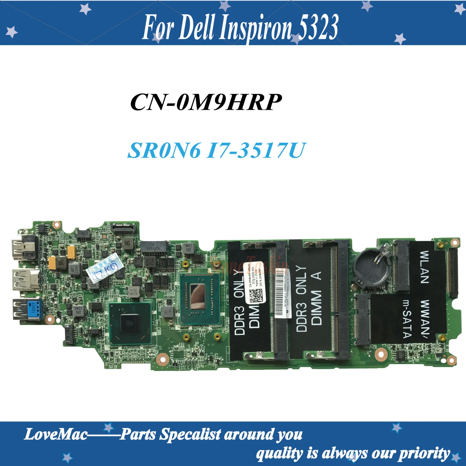 

High quality CN-0M9HRP for Dell Inspiron 5323 Laptop Motherboard SR0N6 I7-3517U SLJ8C HM77 RAM 100% tested