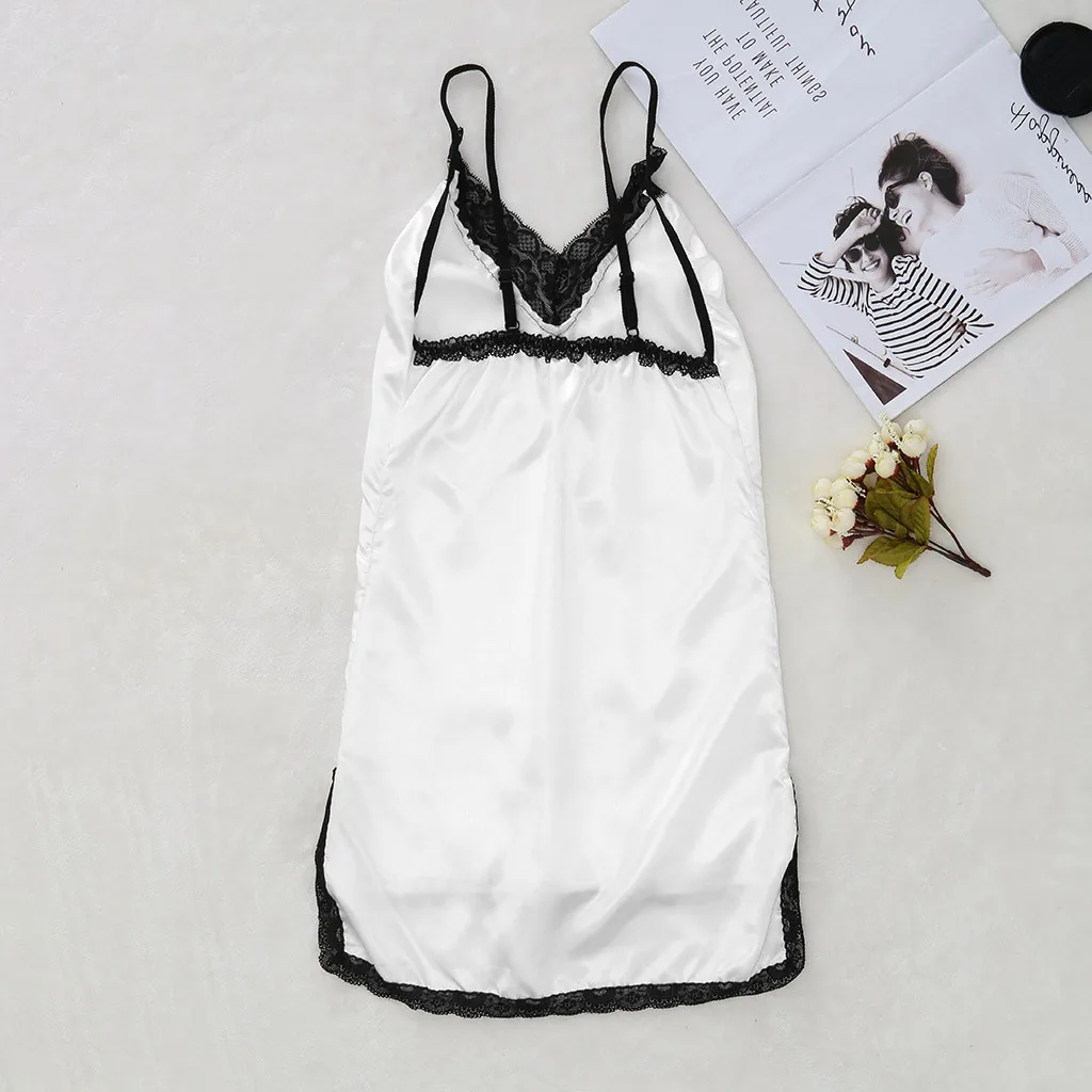 

New Lady Girl Sexy lingerie Deep V Neck Satin Silk Lenceria See Through Skin-Friendly High Quality Underwear Erotic Sleepwear