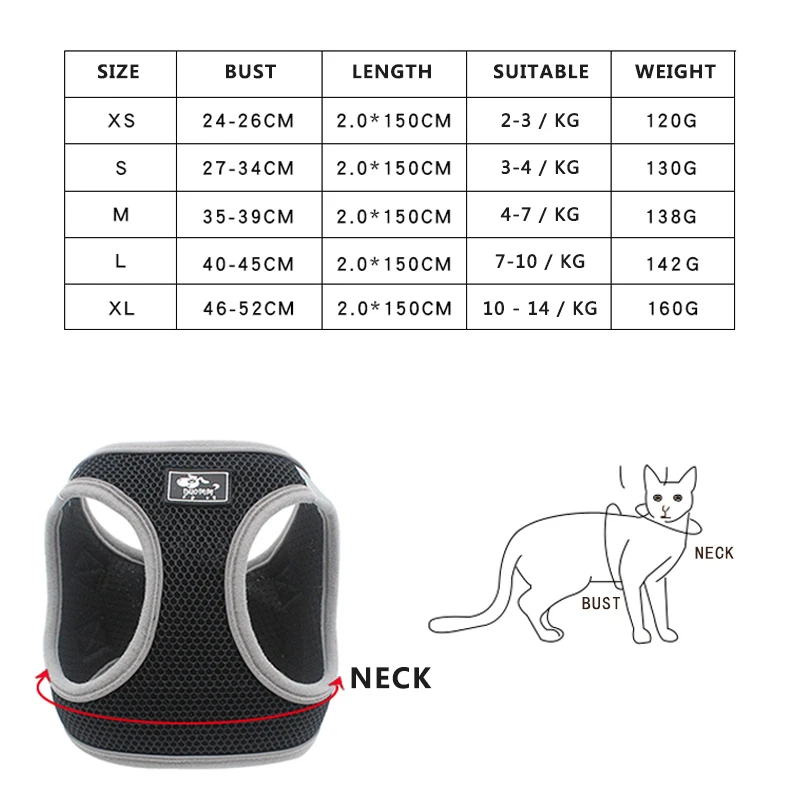 

Reflective Cat Vest Harness And Leash Set Anti-Escape Mesh Breathable Adjustable Chest Strap For Small Dogs Cats Pets Supplies