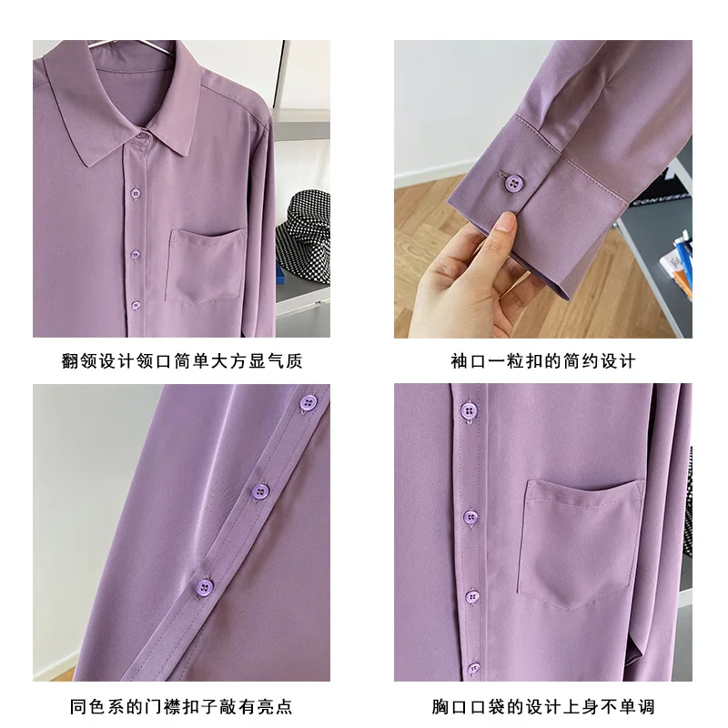

Chiffon Shirt Women's Vintage Leisure Autumn Blouse Simple Drape Long-Sleeve 2020 Chic Plain Shirt Loose Solid ropa de mujer
