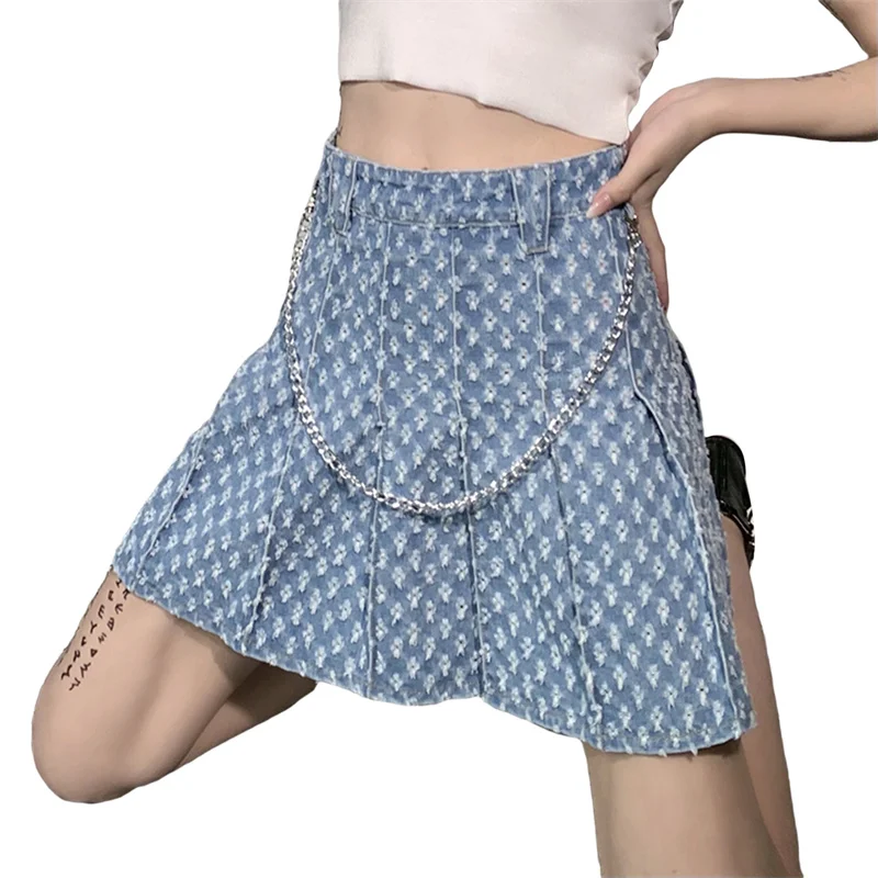 

Hirigin, Женская юбка с высокой талией, с отверстиями, модель 2021 года, Y2K, модная, с застежкой-молнией, с металлической цепью