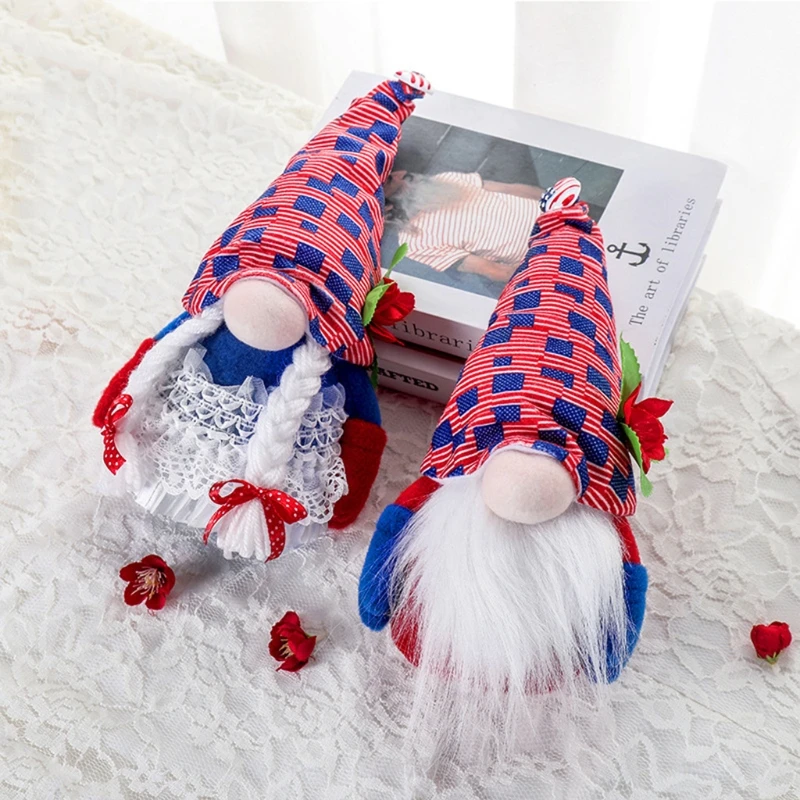 

Patriotic Gnome Flower Veterans Day Tomte for 4th of July Gift Handmade Elf Scandinavian Household Ornaments