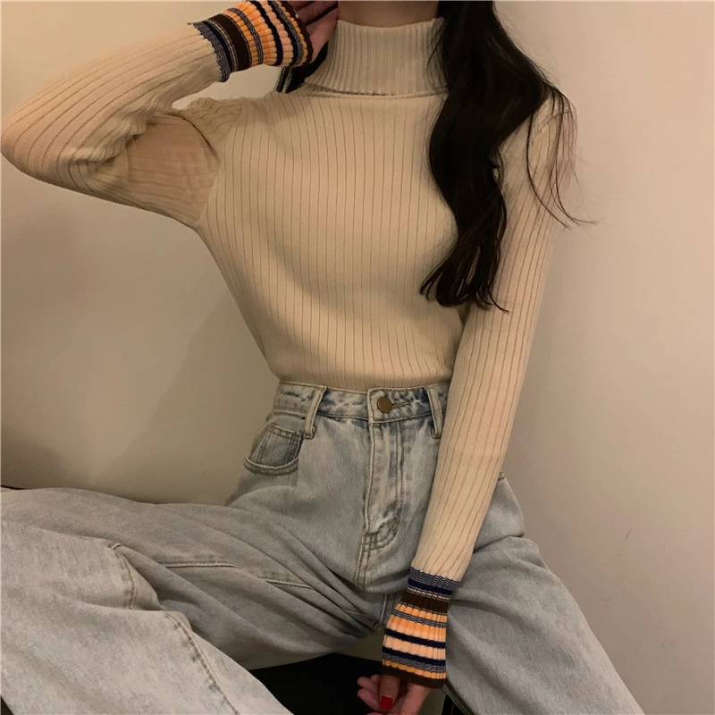 

Ladies Tops Knitted Autumn Winter Women's Clothing Turtleneck Pullovers Ins Korean Clothes Fashion Brand Female Sweater New